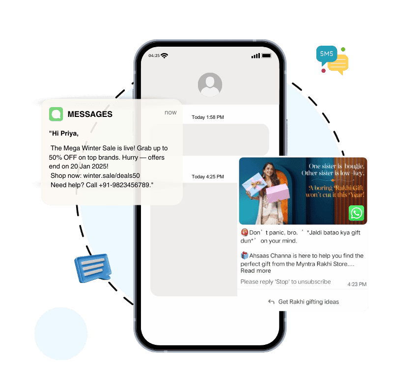 Illustration explaining Bulk SMS marketing concept and customer communication